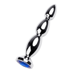 Металлическая серебристая анальная ёлочка 14см с синим кристаллом ToyFa Metal 717041-6