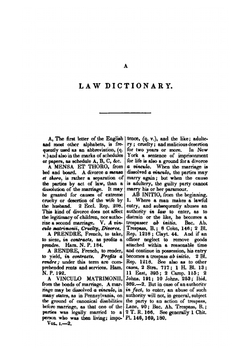 A law dictionary: adapted to the Constitution and laws of the United States of America, and of the several states of the American union : with references to the civil and other systems of foreign law. Vol. 1 | Bouvier John