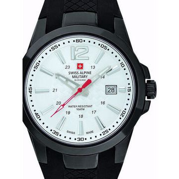 С ремешком Мужские наручные часы с черным силиконовым ремешком Swiss Alpine Military 7058.1873 mens watch 43mm 10ATM