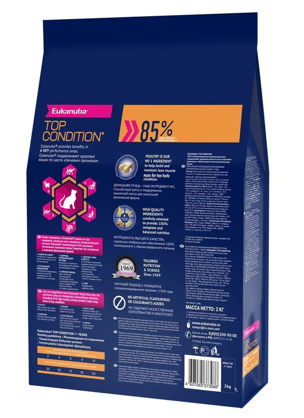 Eukanuba Adult Top Condition сбалансированный сухой корм для кошек 2 кг
