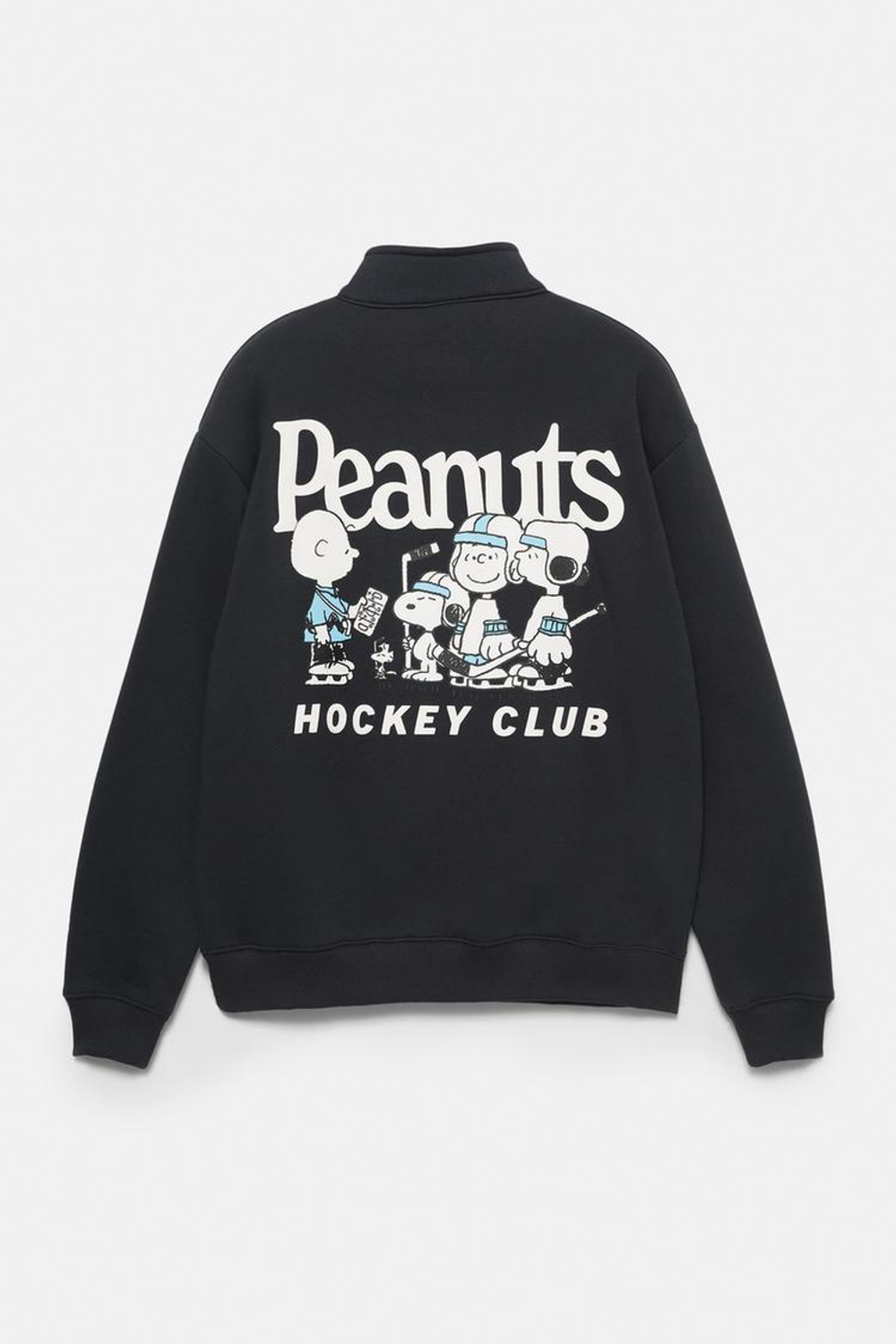 PULL&BEAR Толстовка на молнии и воротником-стойкой с принтом «Peanuts», темно-синий