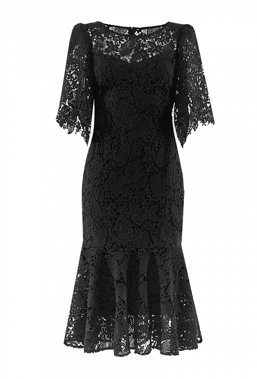 Кружевное платье-футляр с широким рукавом чёрное 31-02-20 SS