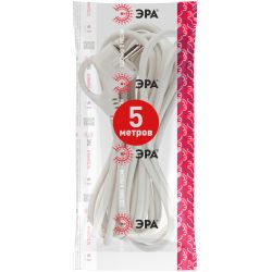 Шнур сетевой с вилкой ЭРА U-3x1-5m-W с заземлением 5м ПВС 3x1мм2 белый | 