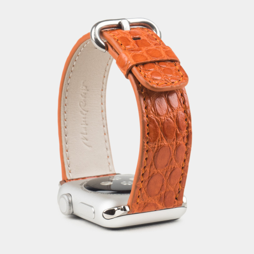 Ремешок для Apple Watch 40/41/42 mm из кожи аллигатора, оранжевого цвета