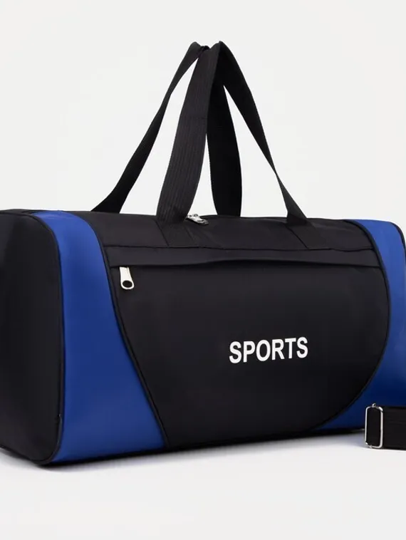 Сумка спортивная на молнии, наружный карман, цвет чёрный/синий