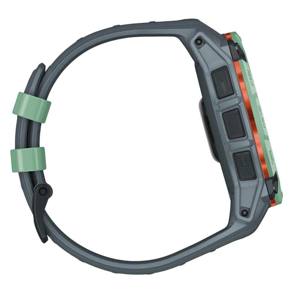 Спортивные часы Garmin Instinct 3, 50 мм, AMOLED, силиконовый ремешок сумеречного цвета Безель цвета «южные тропики», AMOLED-дисплей. Ремешок с классической застёжкой — на запястье обхватом 141–213 мм