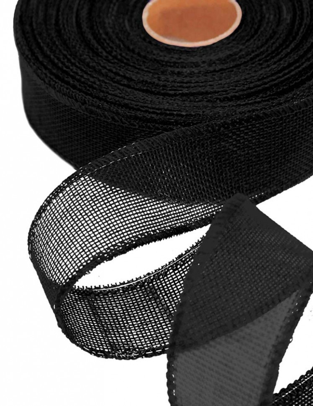 Лента Льняная 4см х 28м с проволокой (Черный)