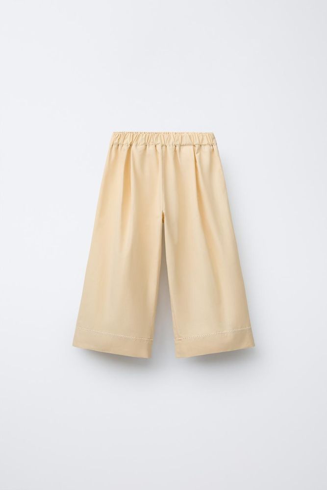 ZARA БРЮКИ-КЮЛОТЫ СО СБОРКАМИ И КРУЖЕВОМ, ЦВЕТ СЛИВОЧНОГО МАСЛА