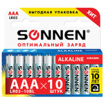 Батарейки комплект 10 шт SONNEN Alkaline AAA (LR03 24А) алкалиновые мизинчиковые в коробке (6 штук в упаковке)