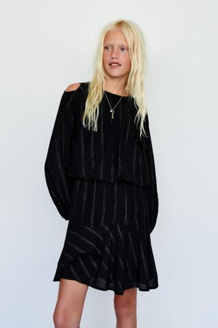 ZARA ПЛАТЬЕ В ПОЛОСКУ С БЛЁСТКАМИ, ЧЕРНЫЙ