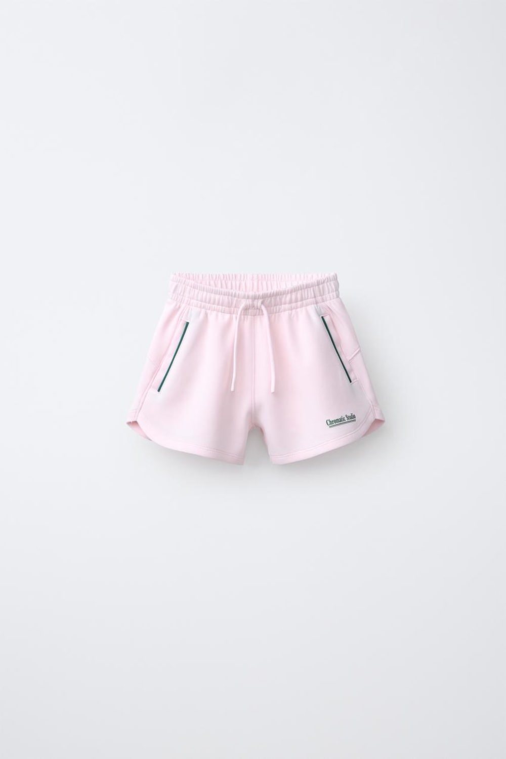 ZARA ШОРТЫ-БЕРМУДЫ С КОНТРАСТНЫМИ ПОЛОСАМИ И МОДАЛОМ, ПАСТЕЛЬНО-РОЗОВЫЙ