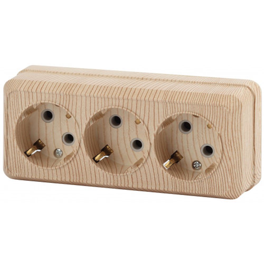 Розетка Intro Quadro 2-206-11 с заземлением тройная 3х2P+E 16А-250В IP20 ОУ сосна