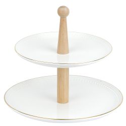 Блюдо 2-х ярусное "Prime" с золотой окантовкой d=26/21 см, h=23 см (фарфор) (подарочная упаковка)