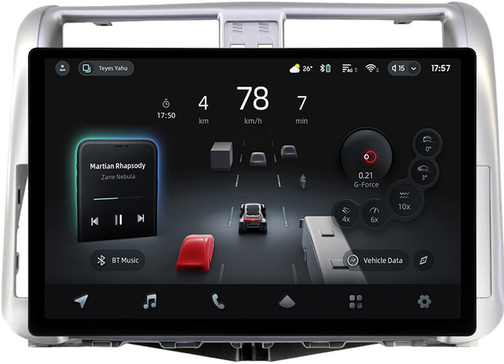 Магнитола для Toyota Land Cruiser Prado 150 2009-2013 (рамка серебро) - Teyes CC4-PRO монитор 13" 2K QLED на Android 13, Snapdragon 778G, 8+128, AI, CarPlay, DSP, 4G SIM-слот