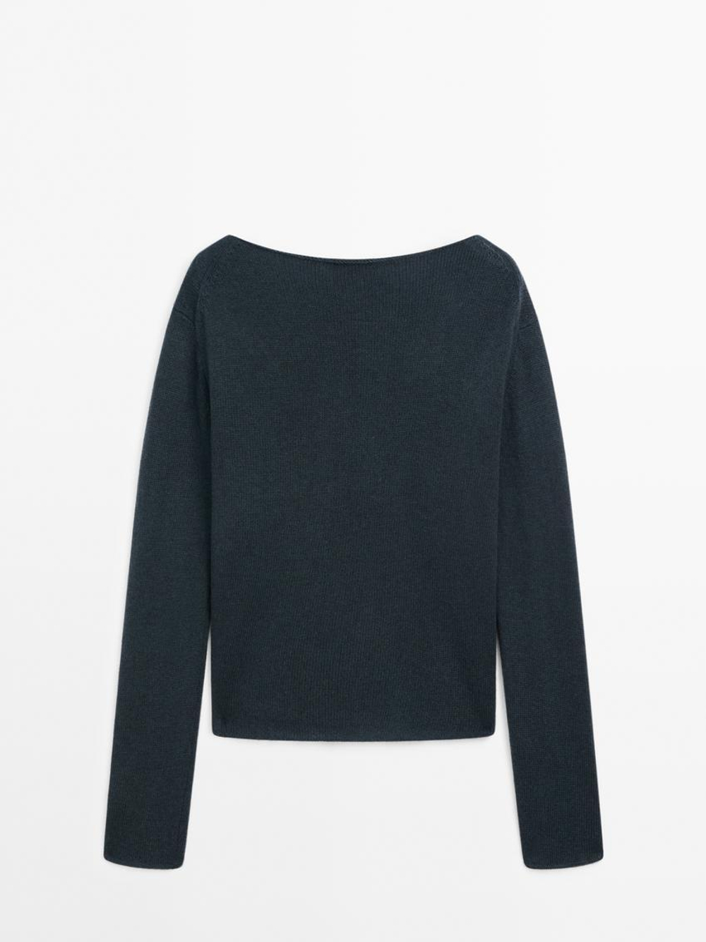 Massimo Dutti Свитер из тонкой шерсти с окантовкой, зеленый