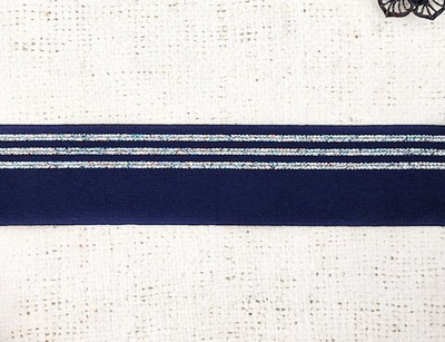 Резинка декоративная мягкая, ш. 4 см, тёмно-синий/серебро