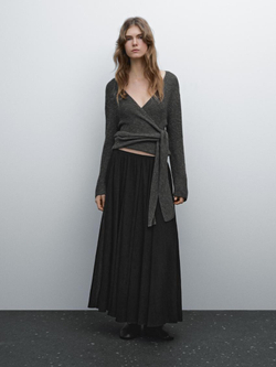 Massimo Dutti Кардиган внахлест с завязками, серый меланж