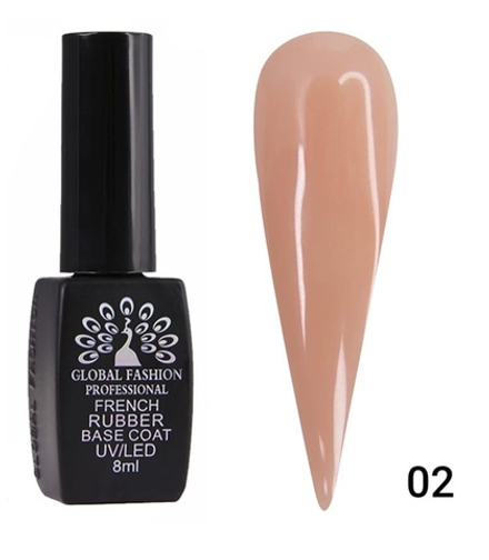 GLOBAL FASHION, КАУЧУКОВАЯ БАЗА ДЛЯ ГЕЛЬ-ЛАКА ФРЕНЧ (RUBBER BASE COAT FRENCH) 8 МЛ., 02