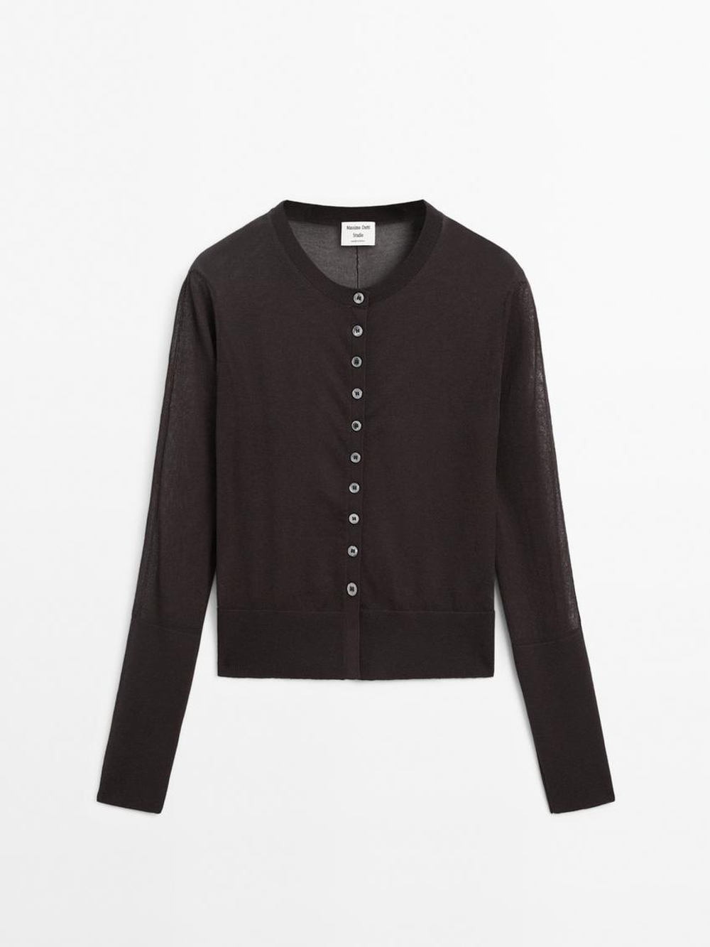 Massimo Dutti Кардиган из тонкой хлопчатобумажной смеси, шоколадно-коричневый