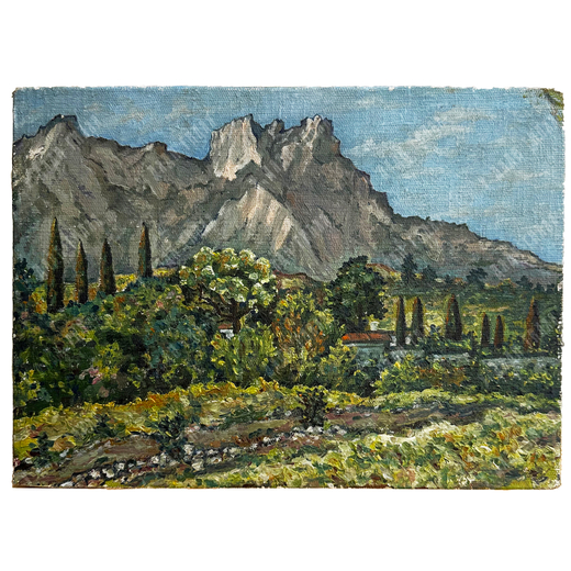 Яковлев В. И. (?) (1934–1998). Вид на гору "Ай Петри". Этюд с натуры. Холст на картоне, масло. 1970