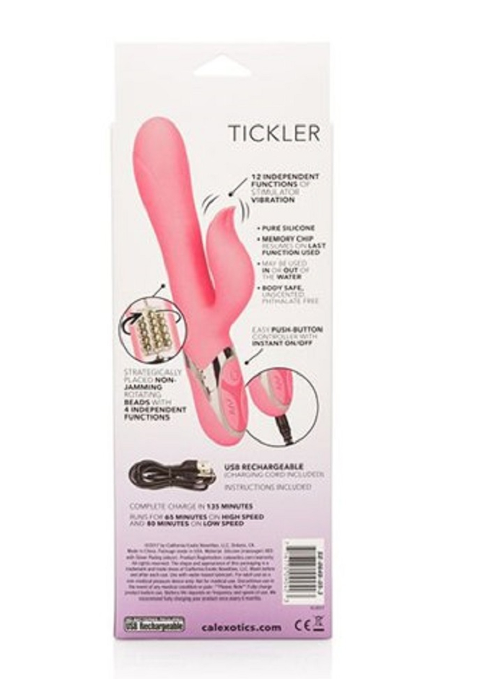 Вибратор с клиторальным стимулятором кролик и ротацией розовый 23 см