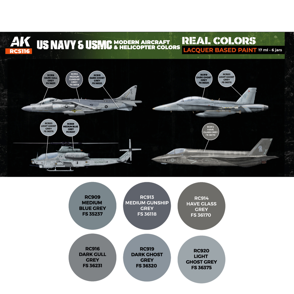 Набор красок AK Interactive Real Colors - US Navy & USMC Modern Aircraft & Helicopter Colors