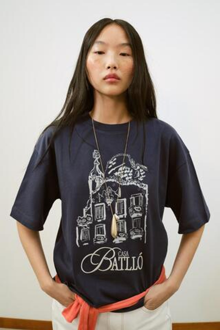 ZARA ФУТБОЛКА С ПРИНТОМ ©CASA BATLLÓ, НЕФТЯНОЙ