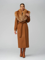 Женское шерстяное пальто с мехом лисы