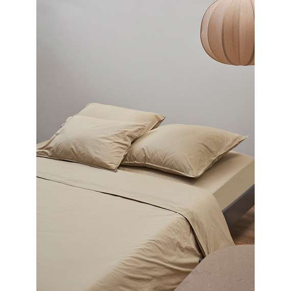 Комплект постельного белья из стираного перкаля бежево-серого цвета из коллекции essential, 200х220 см