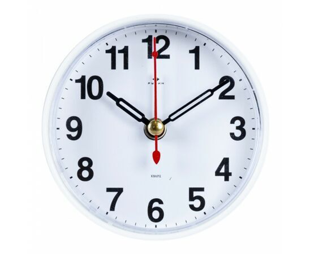 Будильник на батарейках маленький РУБИН белый 8 мм