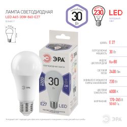 Лампа светодиодная ЭРА STD LED A65-30W-860-E27 E27 / Е27 30Вт груша холодный дневной свет | Лампы cветодиодные Груша (A)