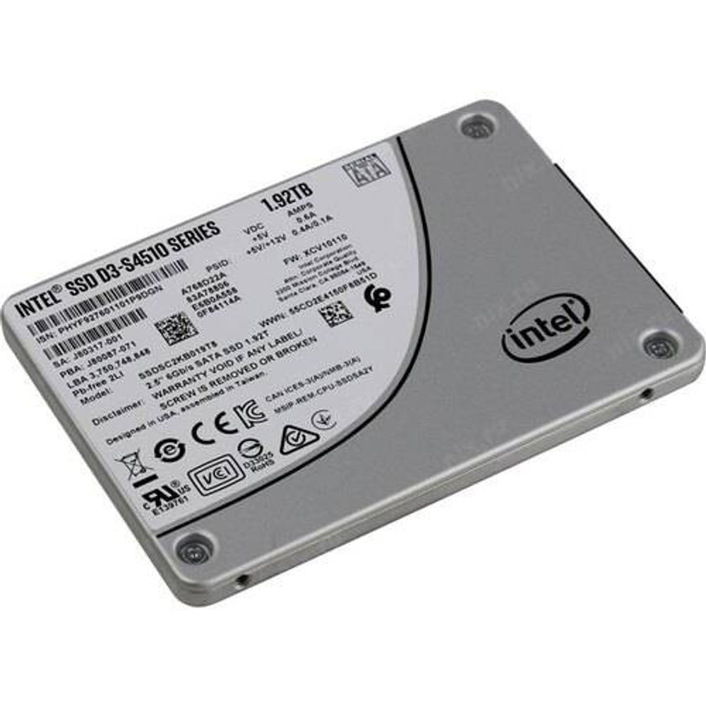 Твердотельный диск 1920GB Intel D3-S4510 Series, 2.5&quot; 7mm, SATA3, [R/W - 560/510 MB/s], TBW 7100, DWPD 2, TLC