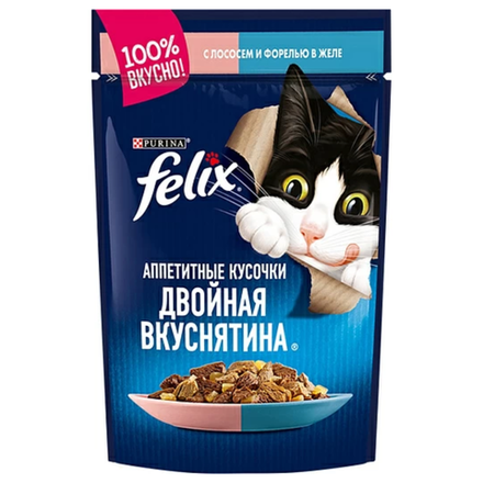 Влажный корм FELIX для кошек лосось и форель в желе 75 гр
