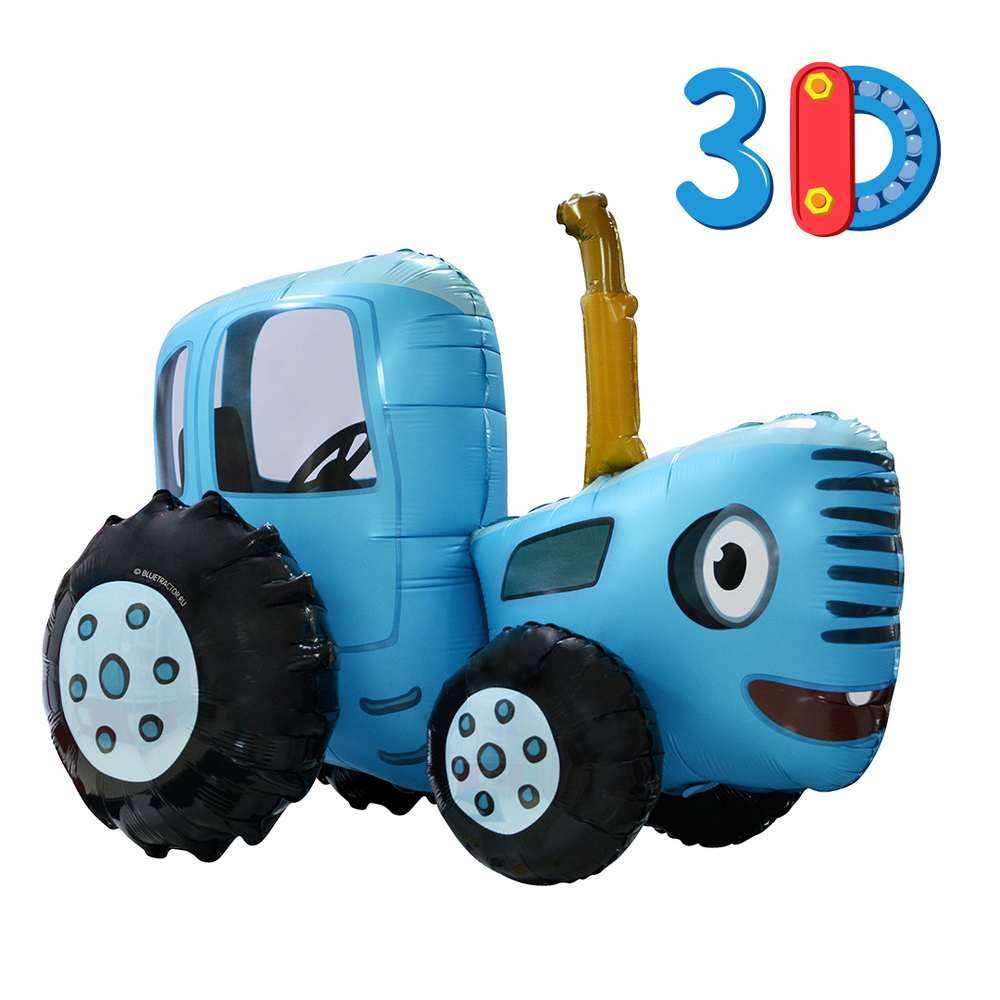 Фигурный шар из фольги в виде синего трактора из одноименного мультфильма для детей