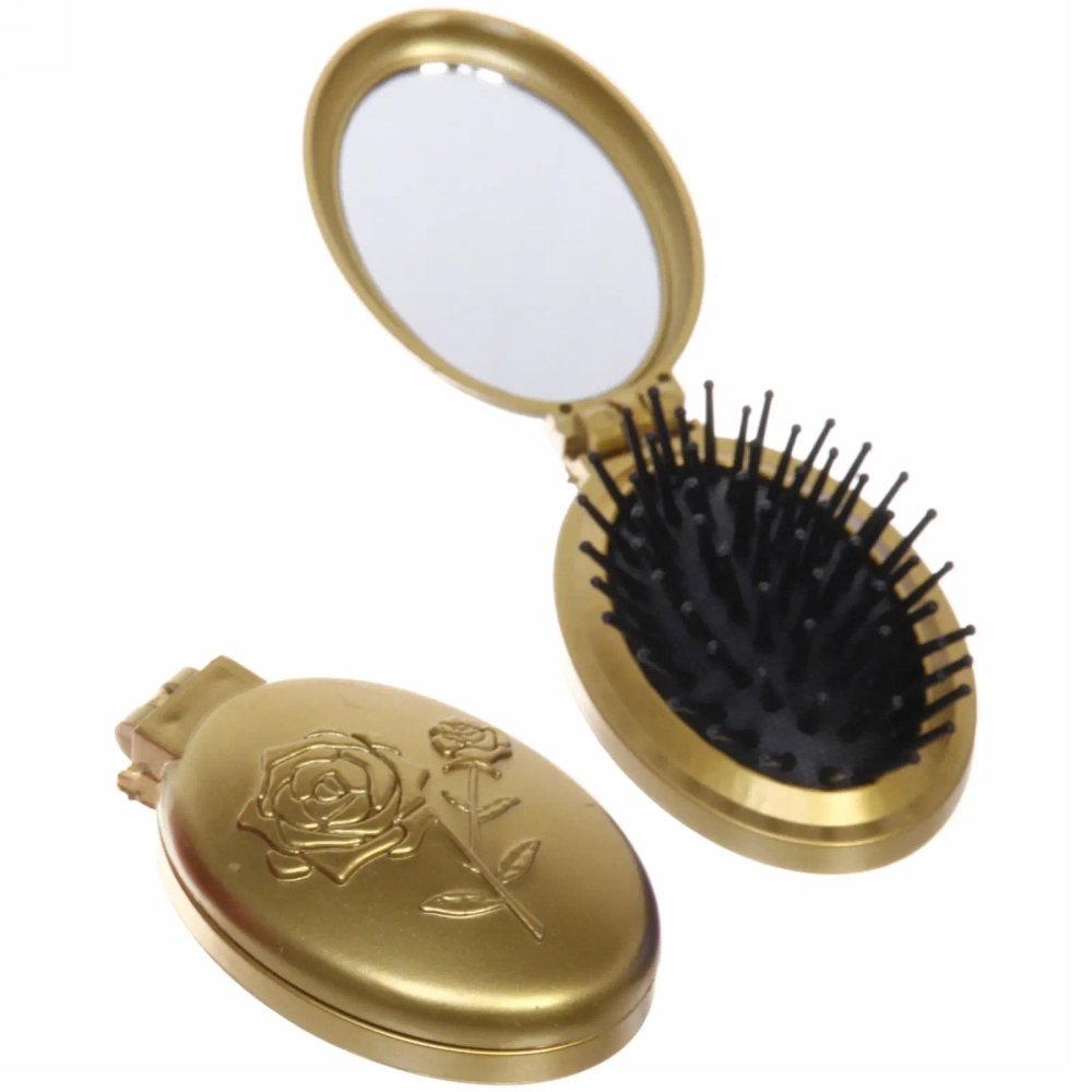 Расческа для волос массажная складная с зеркалом «Beauty Room», овал, узор розочка, микс 4 цвета, 9*5,5см