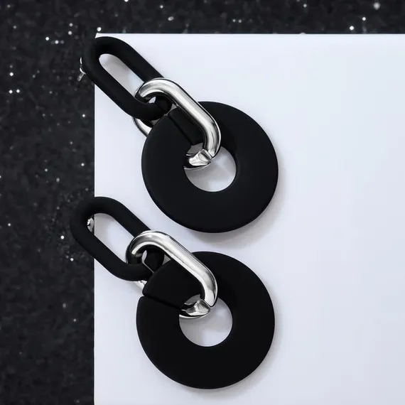 Серьги металл "Цепь" кольца, 3 звена, цвет серебристо-чёрный