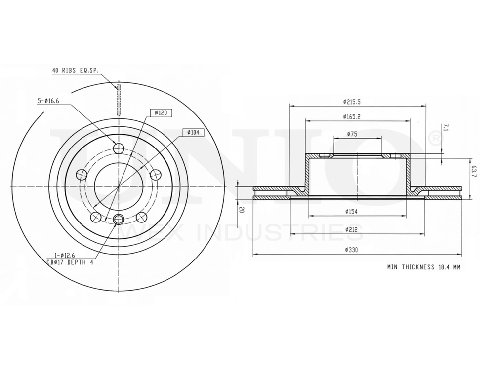 Диск тормозной задний UNIO BRD-20466