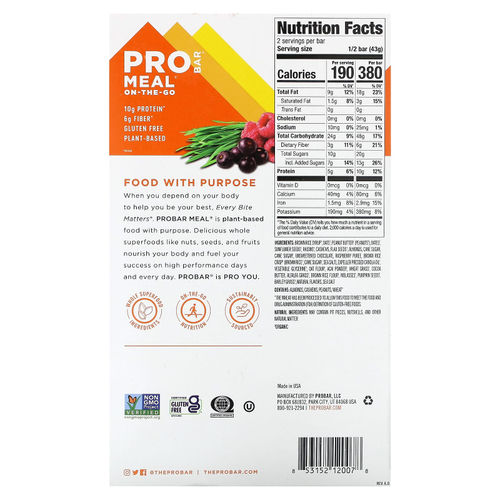 ProBar, Meal On the Go, суперфуды, 12 батончиков по 85 г (3 унции)
