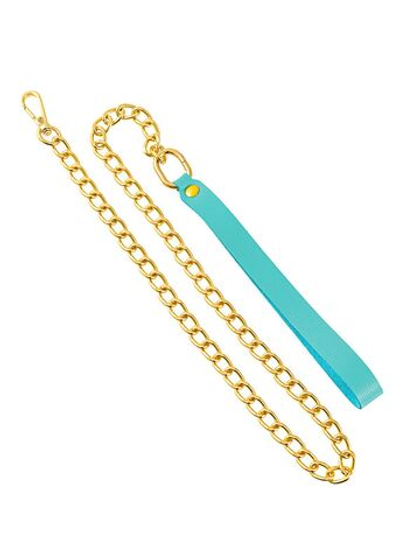 Голубой кожаный поводок с карабином для ошейника - 80 см.