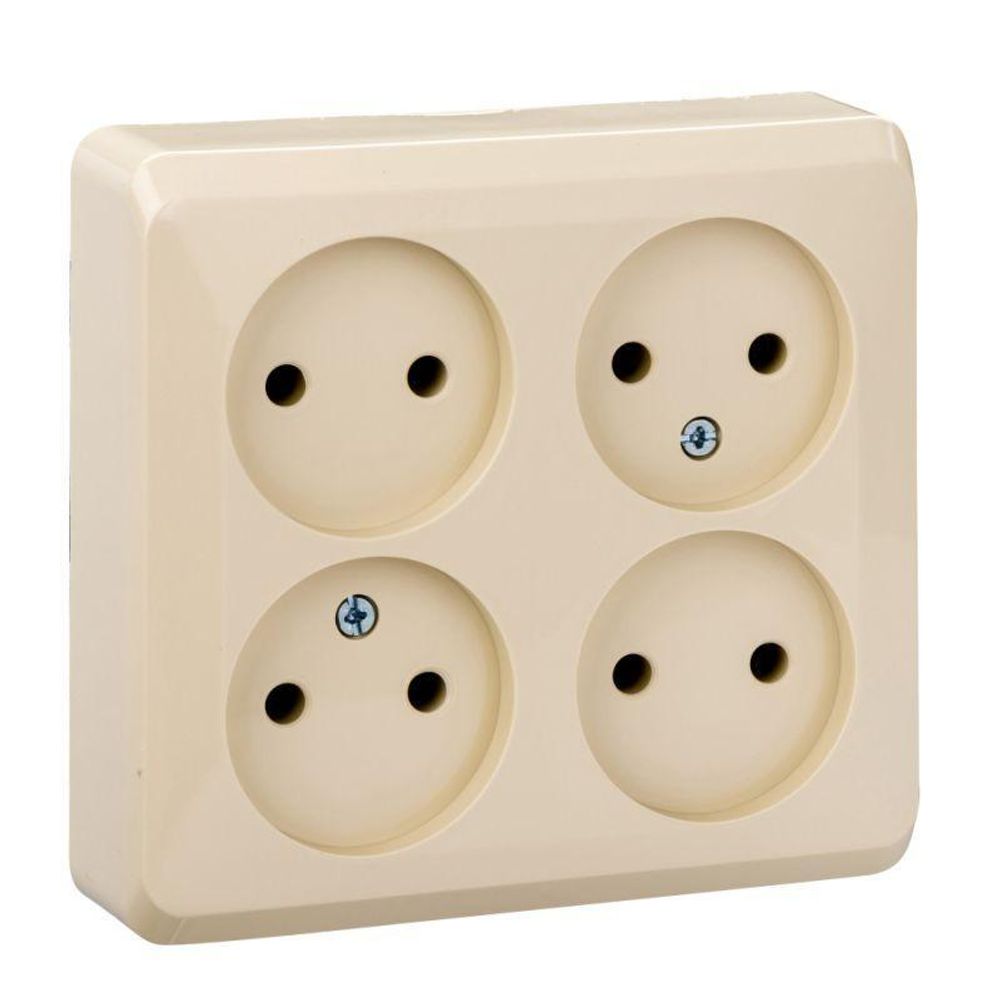 Розетка 4-м ОП Этюд 16А IP20 250В без заземл. без защ. шторок крем. SE PA16-205K Розетка 4-м ОП Этюд 16А IP20 250В без заземл. без защ. шторок крем. SE PA16-205K