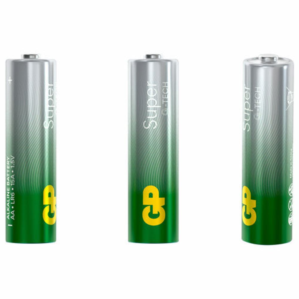 Батарейки КОМПЛЕКТ 4 шт., GP Super, AA (LR6, 15А), алкалиновые, пальчиковые, блистер