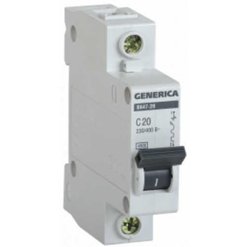 Автоматический выключатель ИЭК 1 20А ВА 47-29 4,5кА х-ка С GENERICA MVA25-1-020-C