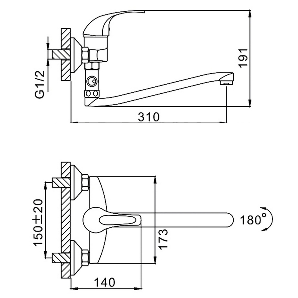 Смеситель для ванны и раковины 40к F2129-В FRAP (S-излив, хром, силумин)