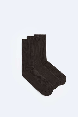 ZARA НАБОР ИЗ ТРЕХ ПАР НОСКОВ В РУБЧИК, ШОКОЛАДНЫЙ