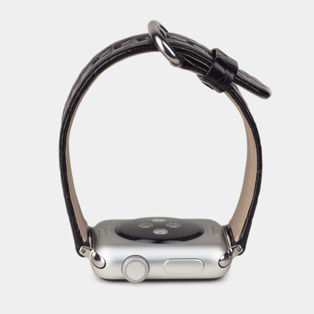 Ремешок для Apple Watch 44/45/46 mm из кожи аллигатора, цвета черный лак