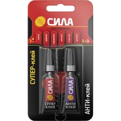 Супер-клей СИЛА SABL1-33 СВЕРХПРОЧНЫЙ 3 г + АНТИКЛЕЙ 3 г блистер