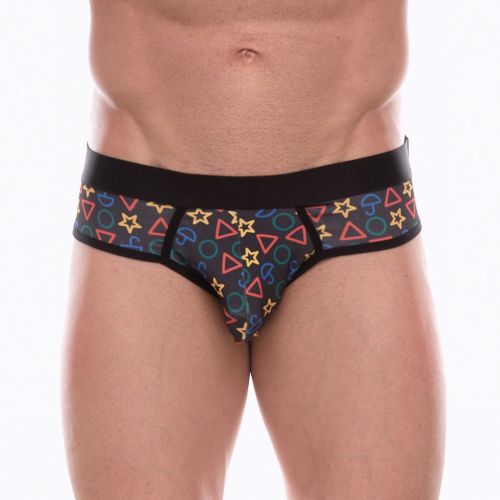 Мужские трусы брифы темно-серые с разноцветным принтом Don Moris DM072215