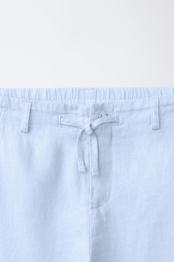 ZARA БРЮКИ BARREL ИЗ ЛЬНА, НЕБЕСНО-ГОЛУБОЙ