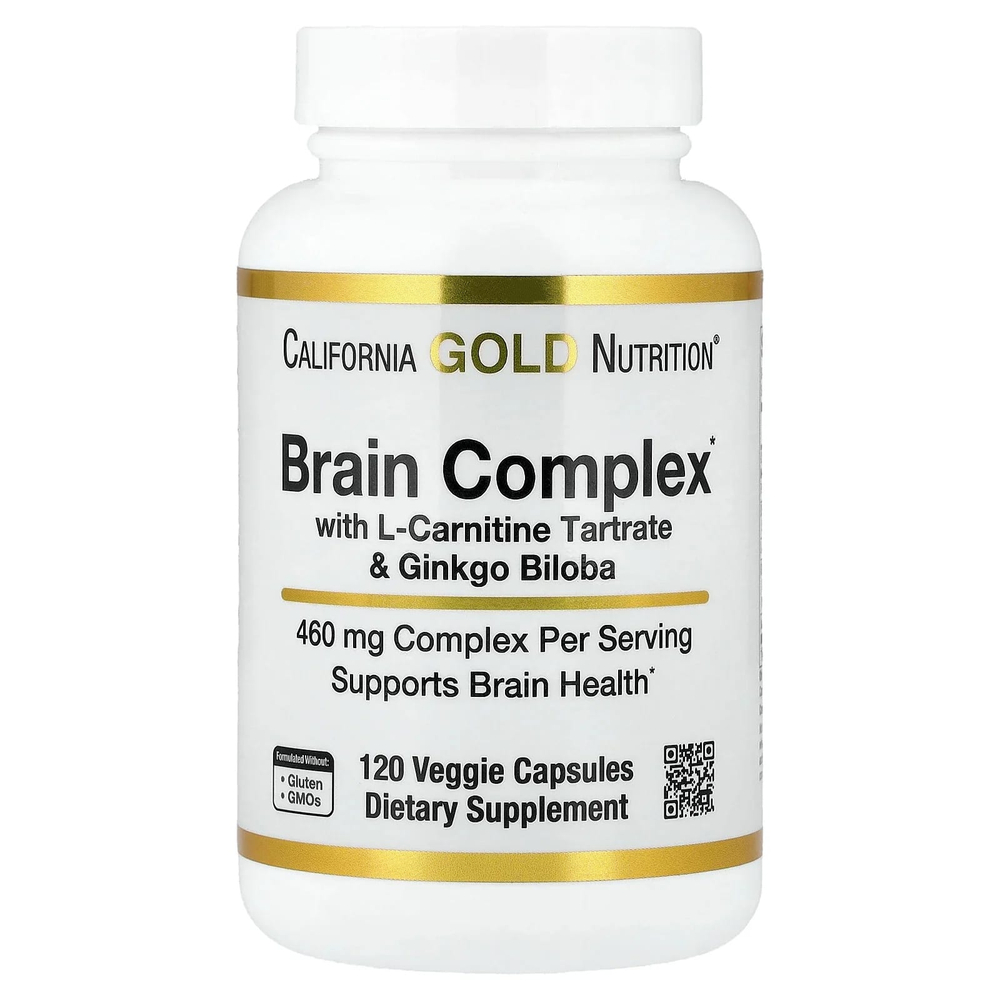 California Gold Nutrition, комплекс для мозга с L-карнитином, гинкго билоба, фосфатидилсерином и холином, 120 вегетарианских капсул