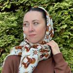 Шаль 120*120см, ЛОШАДКИ на белом